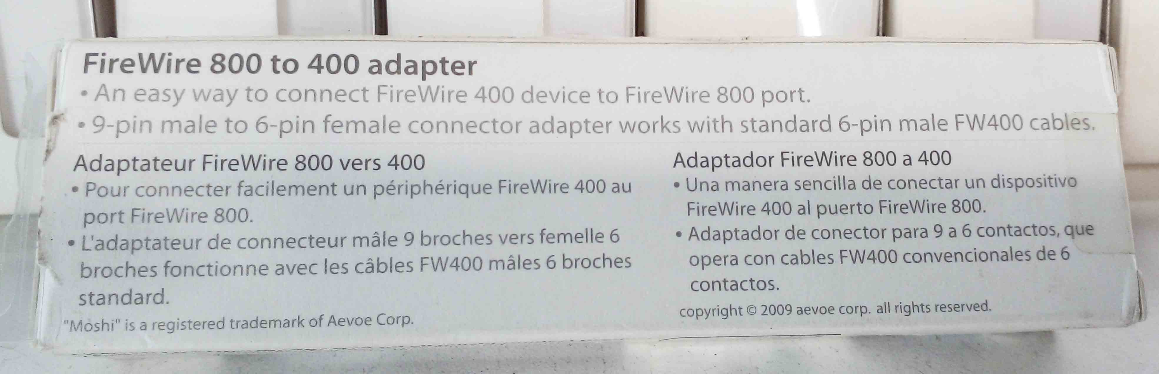 Adaptateur FireWire 400 vers 800 (i.Link)